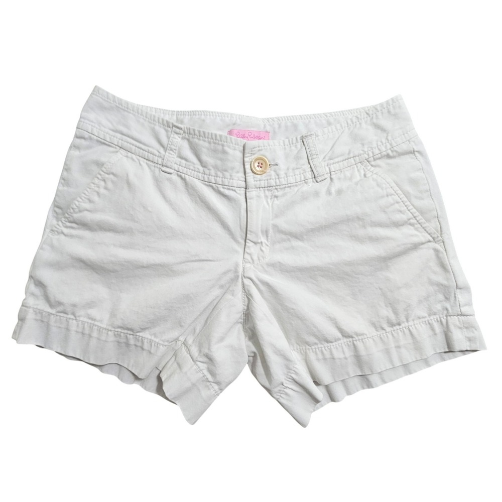Lilly Pulitzer Chino Shorts Womens 00 White Solid Low‎ Rise Cotton 26712